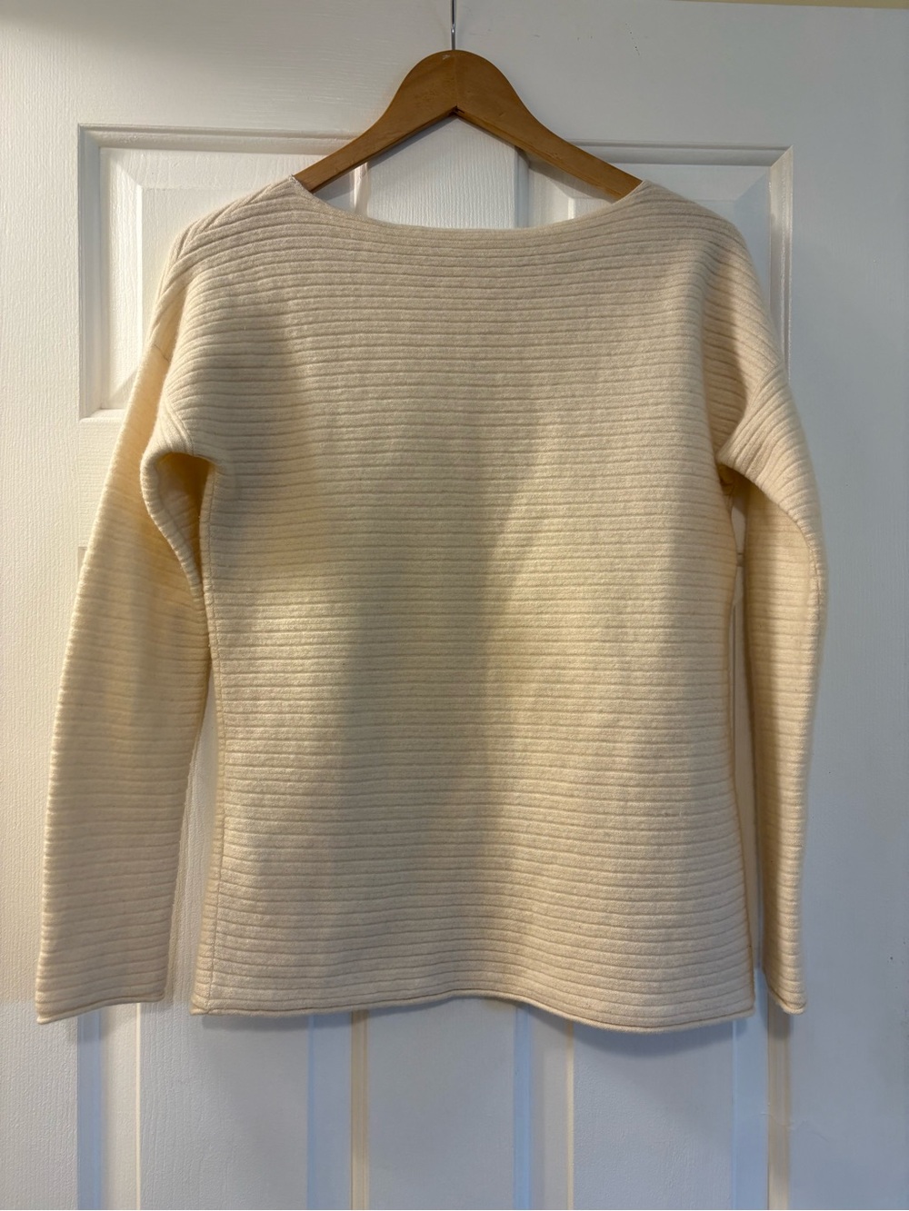 Vince 100% Cashmere Horizontal Ribbed Boatneck Sweater Ivory Size S